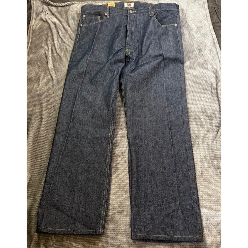 Levis 501 Original Fit Jeans Mens 44x32 Dark Indigo Shrink To Fit Button Fly NEW